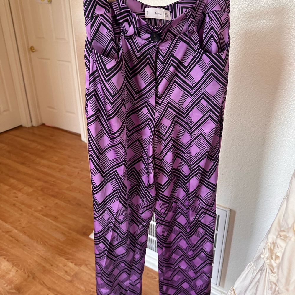Mango Purple and Black Geometric Pants